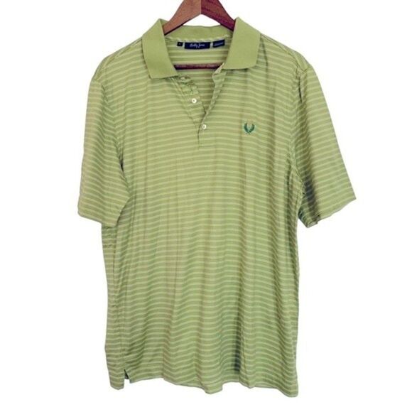 Bobby Jones Green Pima Cotton Striped Golf 3 Button Polo Sz L - Picture 1 of 8